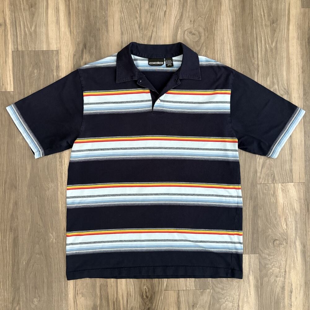Vintage Striped Polo Shirt Surf Beach Colorful Men's Size L 1990s
